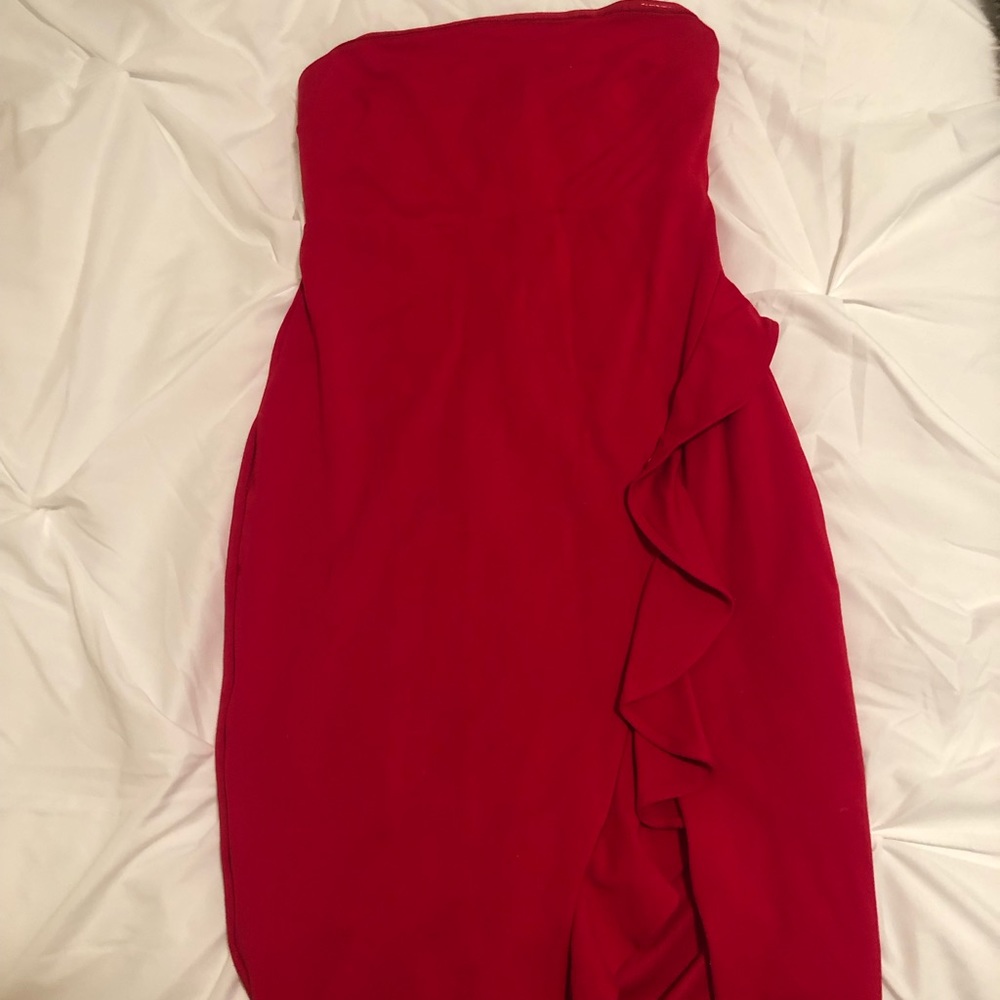 Strapless red dress with ruffle WORN ONCE